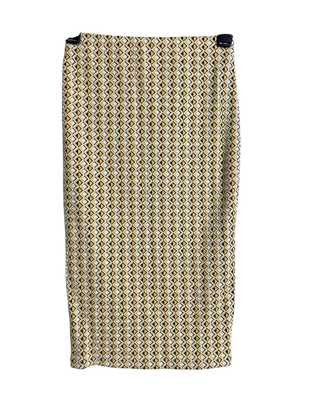 Zara Knit Skirt Womens Small Yellow Geometric Print Midi Pencil Bandage Pin Up
